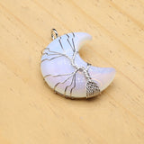 Natural Stone Pendant Moon Shape Wire Wrap Lapis Lazuli Tiger Eye Opal Charms