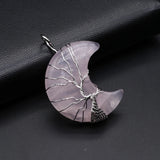 Natural Stone Pendant Moon Shape Wire Wrap Lapis Lazuli Tiger Eye Opal Charms