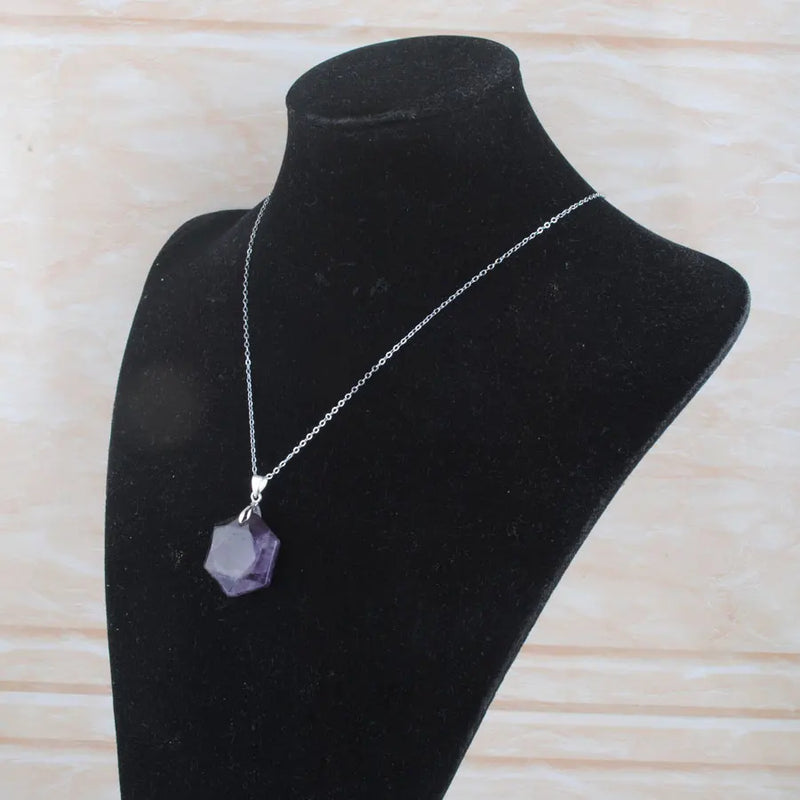 Natural Stone Pendant Necklace Reiki Jewelry Faceted Polygon Shape