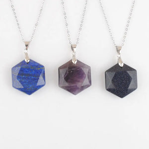 Natural Stone Pendant Necklace Reiki Jewelry Faceted Polygon Shape