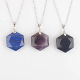 Natural Stone Pendant Necklace Reiki Jewelry Faceted Polygon Shape