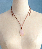 Rose Quartz Natural Stone Pendant Necklace Adjustable Leather