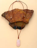 Rose Quartz Natural Stone Pendant Necklace Adjustable Leather