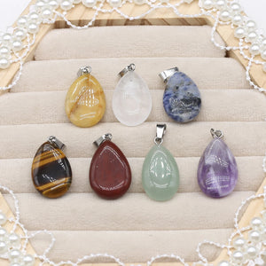 7PC Natural Stone Pendant Quartz Agate Jade Amethyst Water Drop Healing Crystal