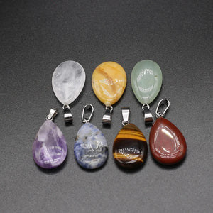 7PC Natural Stone Pendant Quartz Agate Jade Amethyst Water Drop Healing Crystal