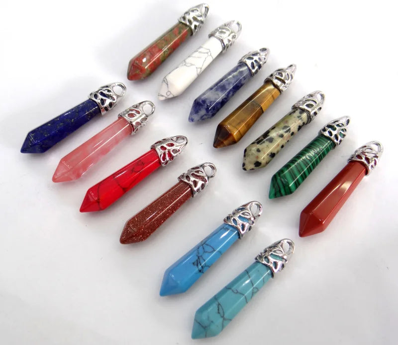 Natural Stone Pendant Quartz Crystal Tiger Eye Opalite Chakra Pendants 20pc