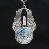 Natural Stone Pendant Reiki Women Angel Wings Hexagonal Round Flower of Life Nec
