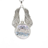 Natural Stone Pendant Reiki Women Angel Wings Hexagonal Round Flower of Life Nec