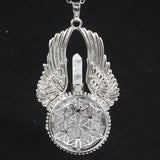Natural Stone Pendant Reiki Women Angel Wings Hexagonal Round Flower of Life Nec