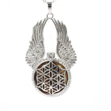 Natural Stone Pendant Reiki Women Angel Wings Hexagonal Round Flower of Life Nec