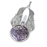 Natural Stone Pendant Reiki Women Angel Wings Hexagonal Round Flower of Life Nec