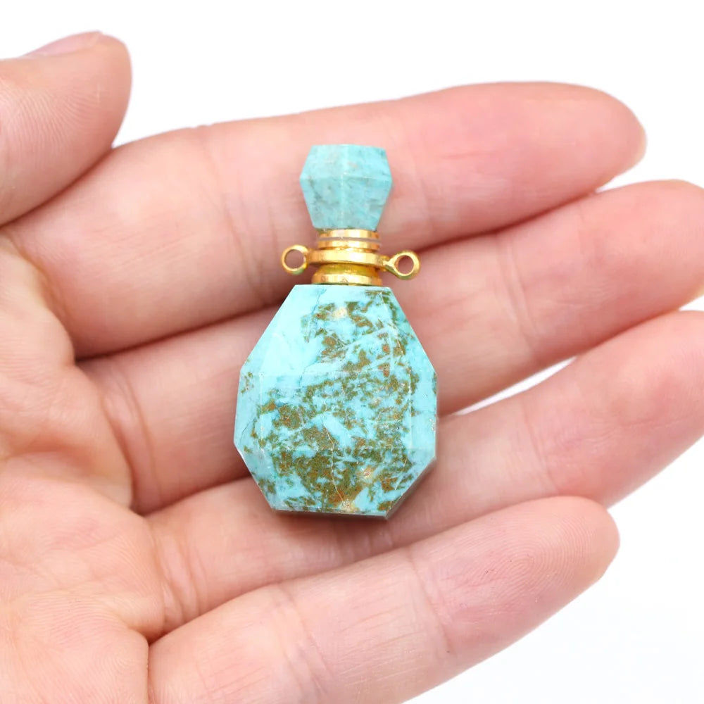 Natural Stone Pendant Vintage Perfume Bottle Necklace Pendant