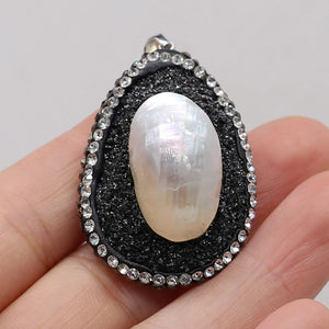 Stone Pendant Water Drop Shape Diamon-Studded Charms DIY Jewelry Necklace