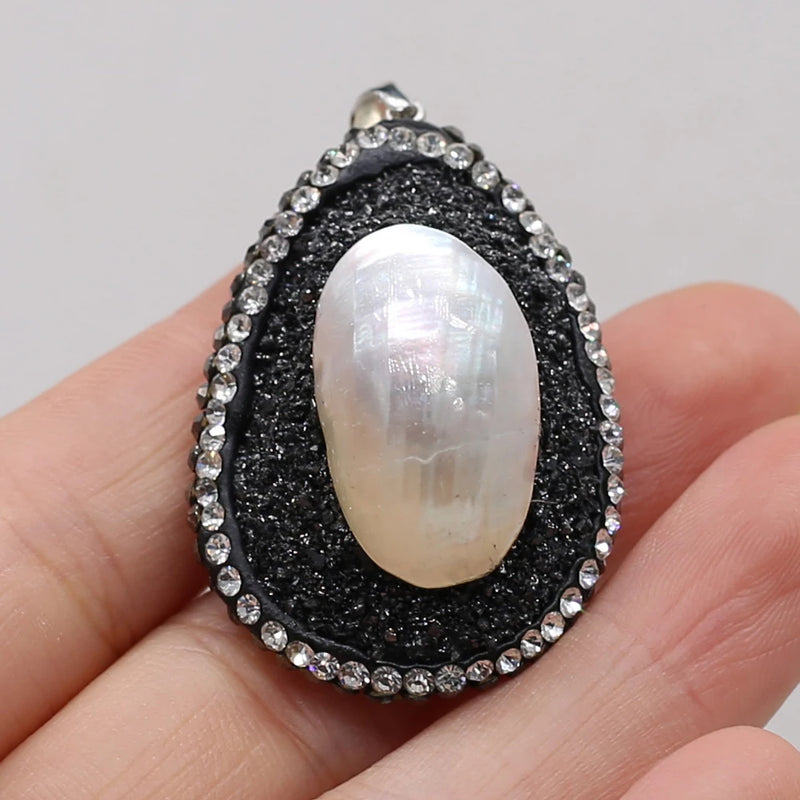 Stone Pendant Water Drop Shape Diamon-Studded Charms DIY Jewelry Necklace