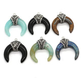 Natural Stone Pendants Amazonite Agate Horn Charms DIY Necklace