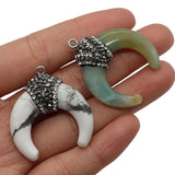 Natural Stone Pendants Amazonite Agate Horn Charms DIY Necklace