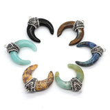 Natural Stone Pendants Amazonite Agate Horn Charms DIY Necklace