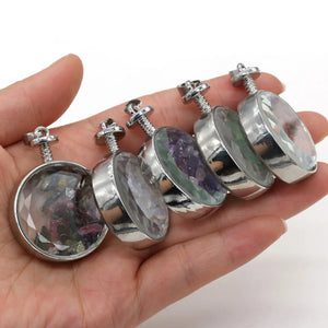 Natural Stone Moonlight Amethyst Tourmaline Round Pendants 30x42mm