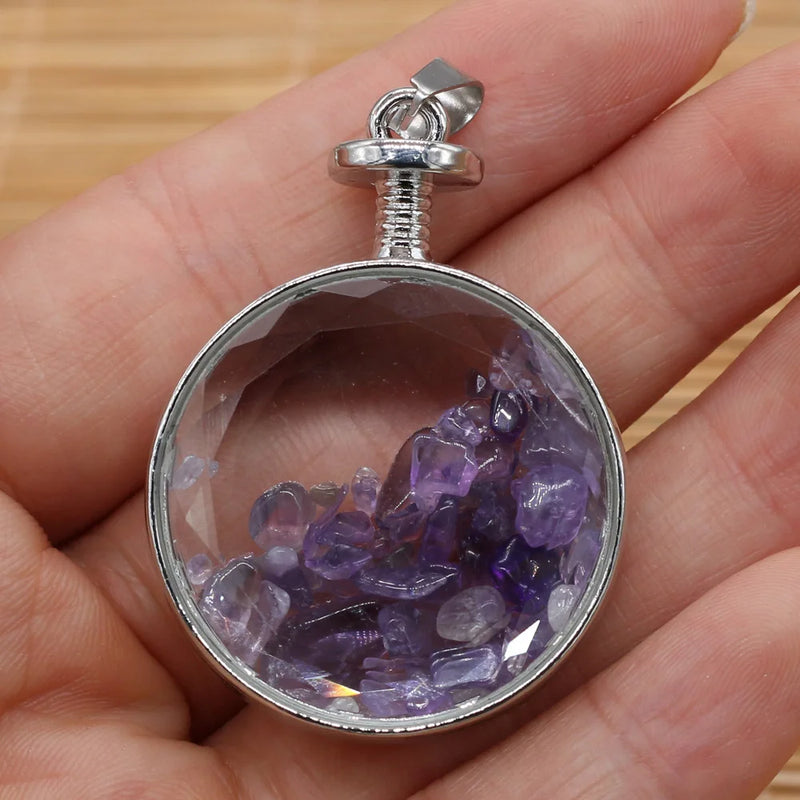 Natural Stone Moonlight Amethyst Tourmaline Round Pendants 30x42mm