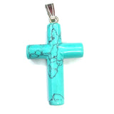 Natural Stone Cross Shape Agates Necklace Pendant 28x44mm