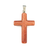 Natural Stone Cross Shape Agates Necklace Pendant 28x44mm