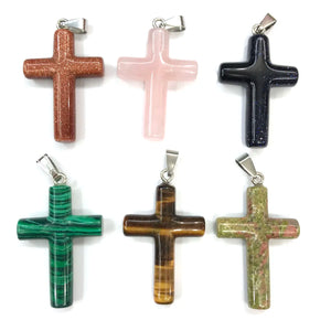 Natural Stone Cross Shape Agates Necklace Pendant 28x44mm