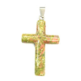 Natural Stone Cross Shape Agates Necklace Pendant 28x44mm