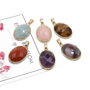 Natural Stone Pendants Agate Amethyst Rose Quartz Gemstone Charms