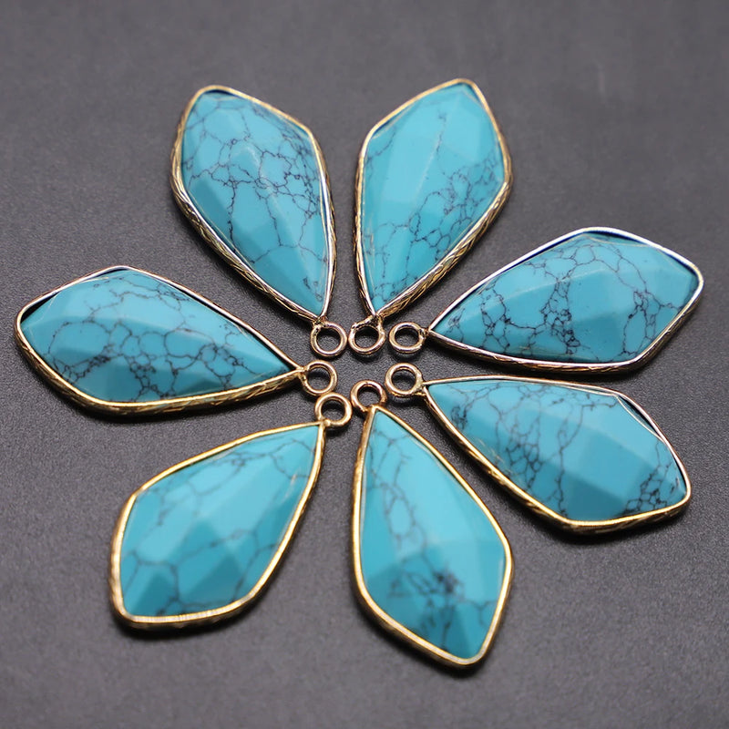 6Pcs Natural Stone Pendants Opal Turquoise Agates Charms Jewelry DIY