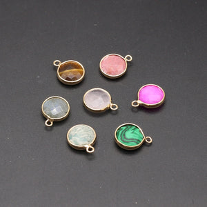 Natural Stone Pendants Tiger Eye Labradorite Plated Round Flash