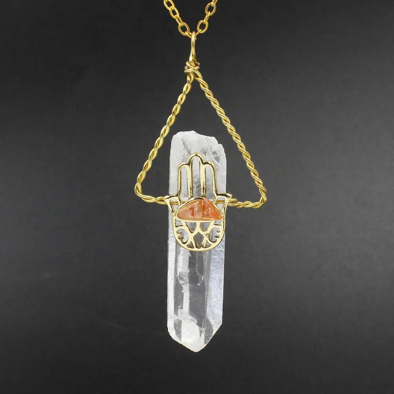 Natural Stone Hamsa Hand Charm Quartz Crystal Pendulum