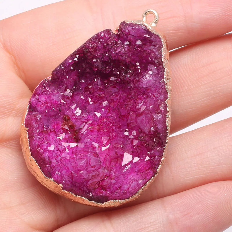 Natural Stone Pendants Irregular Drop-shaped Druzy Crystal Tooth Charms