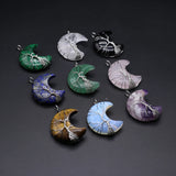 Natural Stone Moon Shape Pendant Healing Agate Tree Pattern Necklace