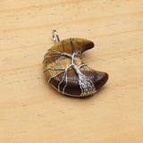 Natural Stone Moon Shape Pendant Healing Agate Tree Pattern Necklace