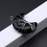 Natural Stone Moon Shape Pendant Healing Agate Tree Pattern Necklace