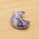 Natural Stone Moon Shape Pendant Healing Agate Tree Pattern Necklace