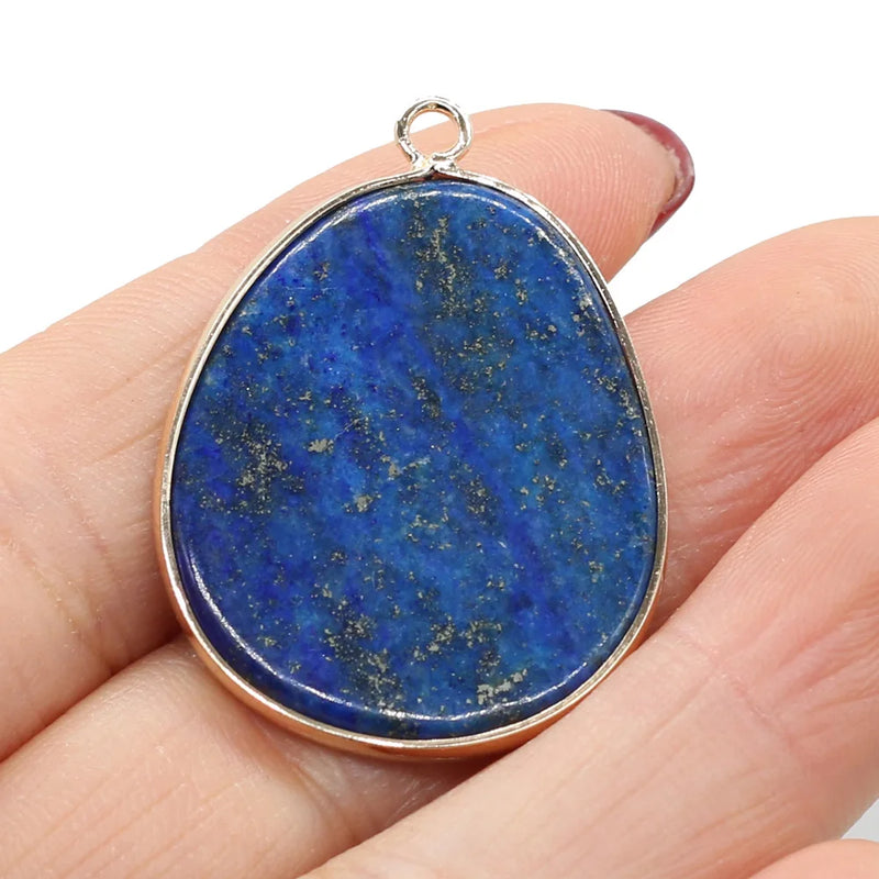Natural Stone Pendants Reiki Heal Gold-plate Lapis lazuli DIY Necklace Earrings