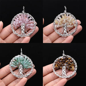 Natural Stone Pendants Reiki Heal Tree of Life Amethysts Citrines Charms
