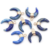 Natural Stone Pendants Reiki Healing Moon Shape Lapis Lazuli Amazonite