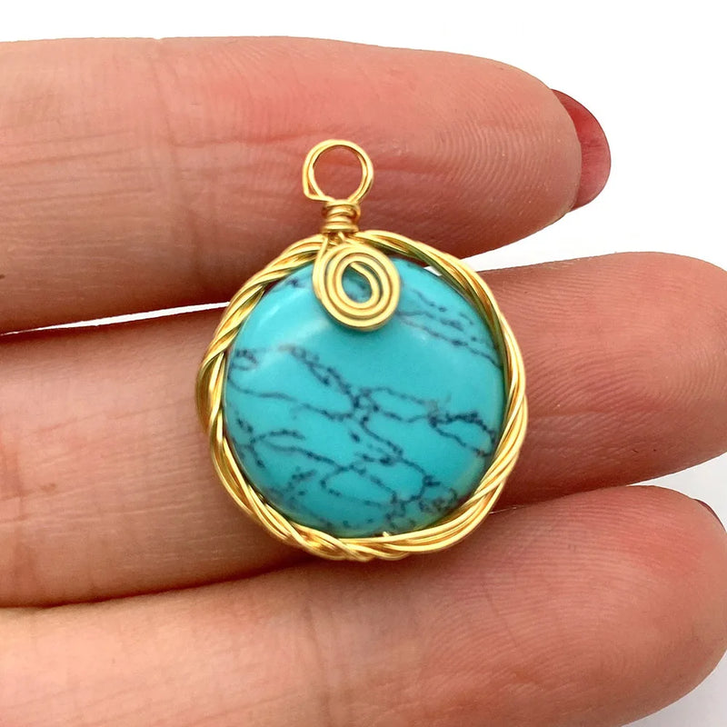 Natural Stone Pendants Turquoise Pink Crystal Malachite Charms Jewelry Making