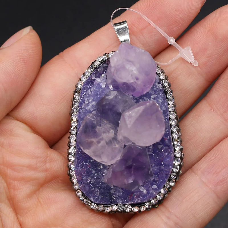 Natural Stone Pendants Water Drop Druzy Amethysts Pendants Crystal Charms