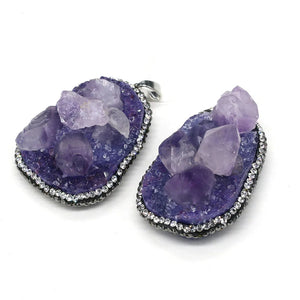 Natural Stone Pendants Water Drop Druzy Amethysts Pendants Crystal Charms