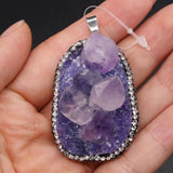 Natural Stone Pendants Water Drop Druzy Amethysts Pendants Crystal Charms