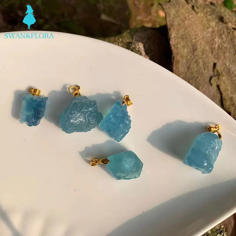 Aquamarine Stone Pendants for DIY Jewelry Making