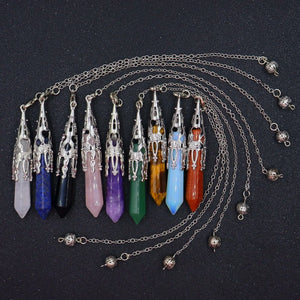 Pink Quartz Lapis Purple Crystal Pendulum Hexagonal Stone Dowsing