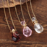 Natural Stone Perfume Bottle Necklace Amethysts Quartz Tiger Eye Pendant