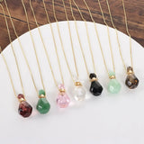 Natural Stone Perfume Bottle Necklace Amethysts Quartz Tiger Eye Pendant