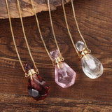 Natural Stone Perfume Bottle Necklace Amethysts Quartz Tiger Eye Pendant