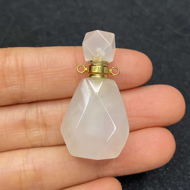 Natural Stone Perfume Bottle Necklace Charm Lady Powder Crystal
