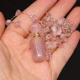 Pink Quartz Perfume Bottle Necklace for Women Love Gift